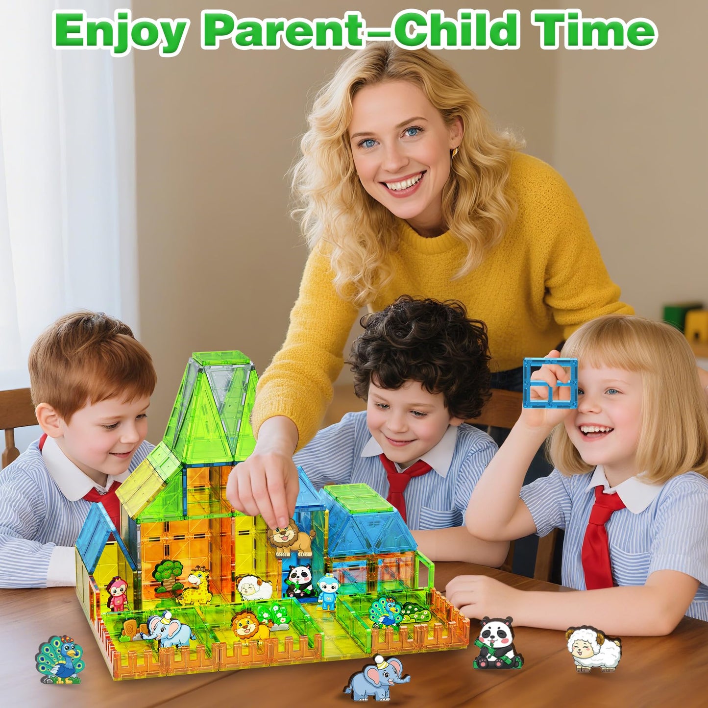 SKTMYY Magnetic Zoo Tiles – 120-Piece STEM Building Set for Kids 3+