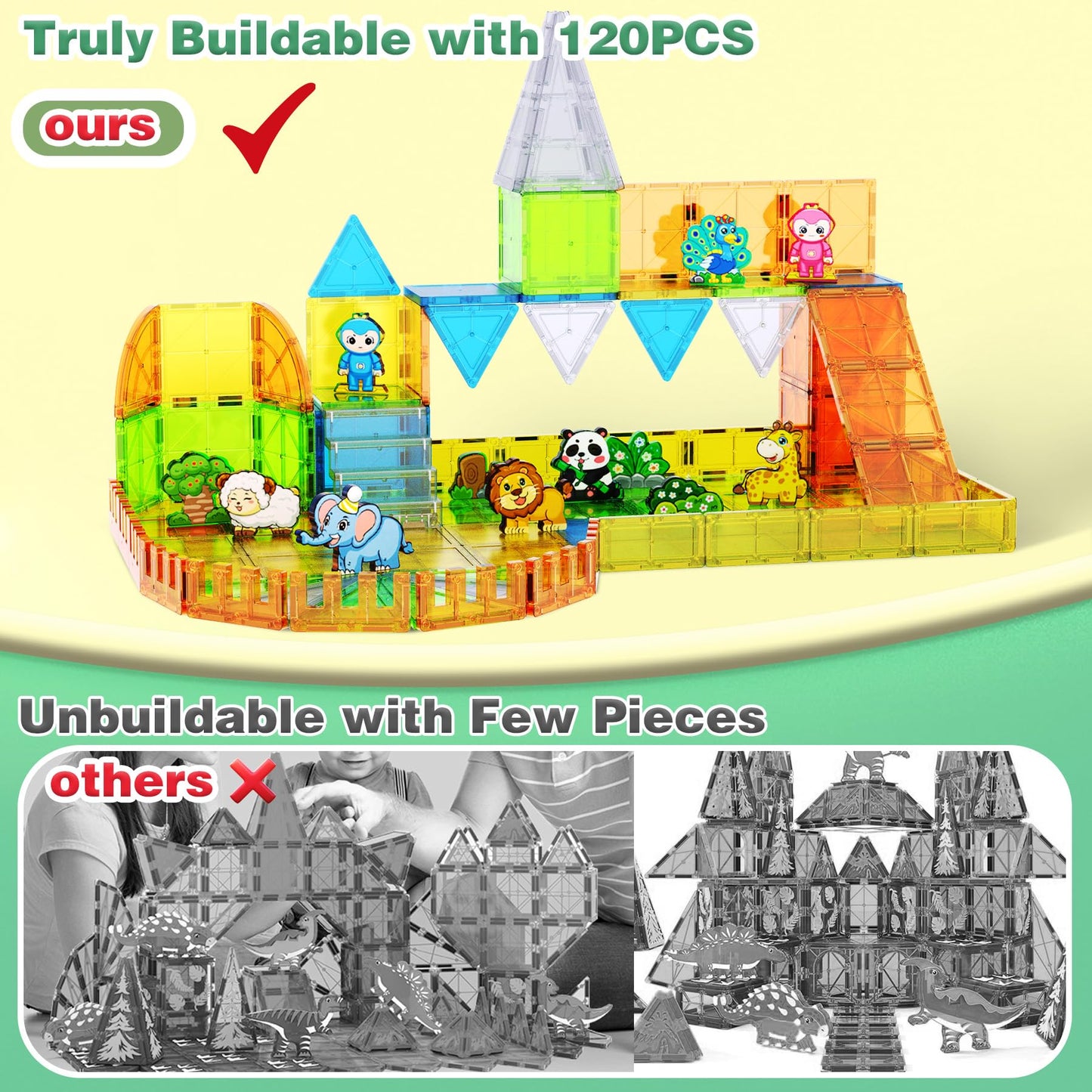 SKTMYY Magnetic Zoo Tiles – 120-Piece STEM Building Set for Kids 3+