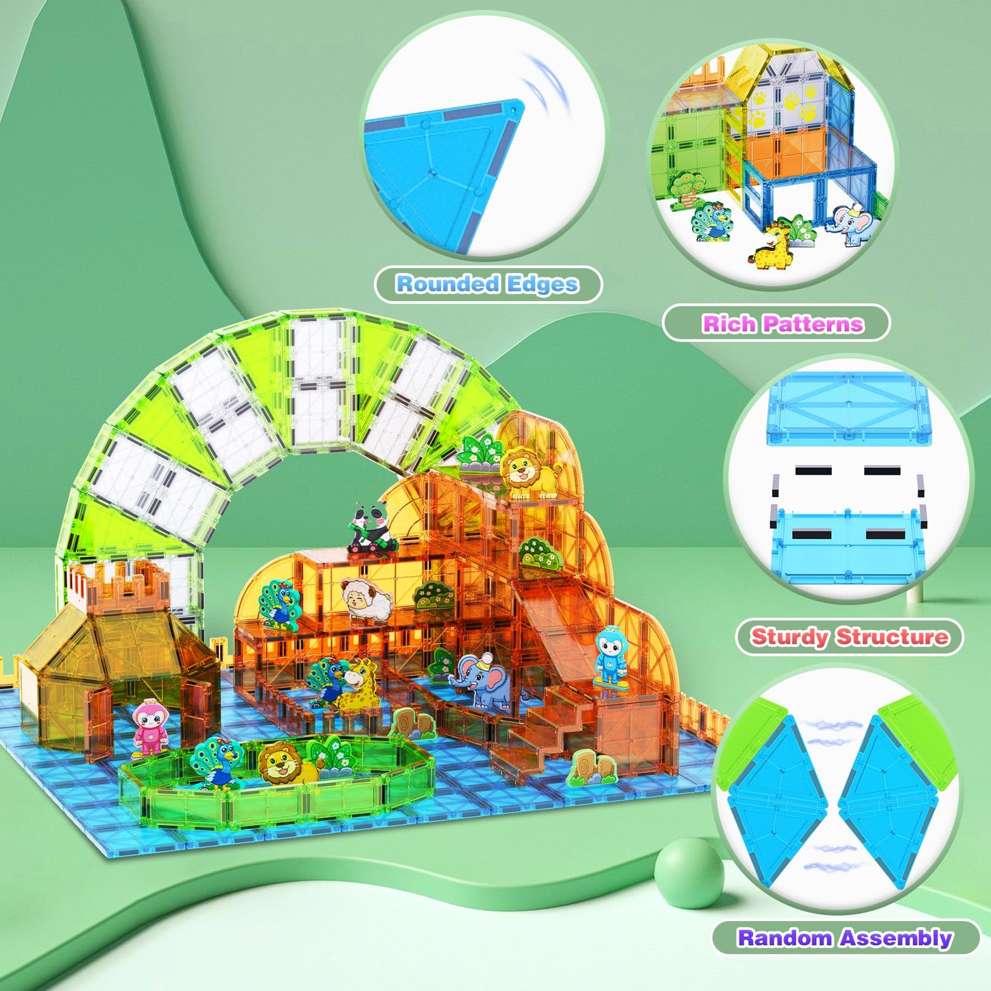 SKTMYY Magnetic Zoo Tiles – 120-Piece STEM Building Set for Kids 3+