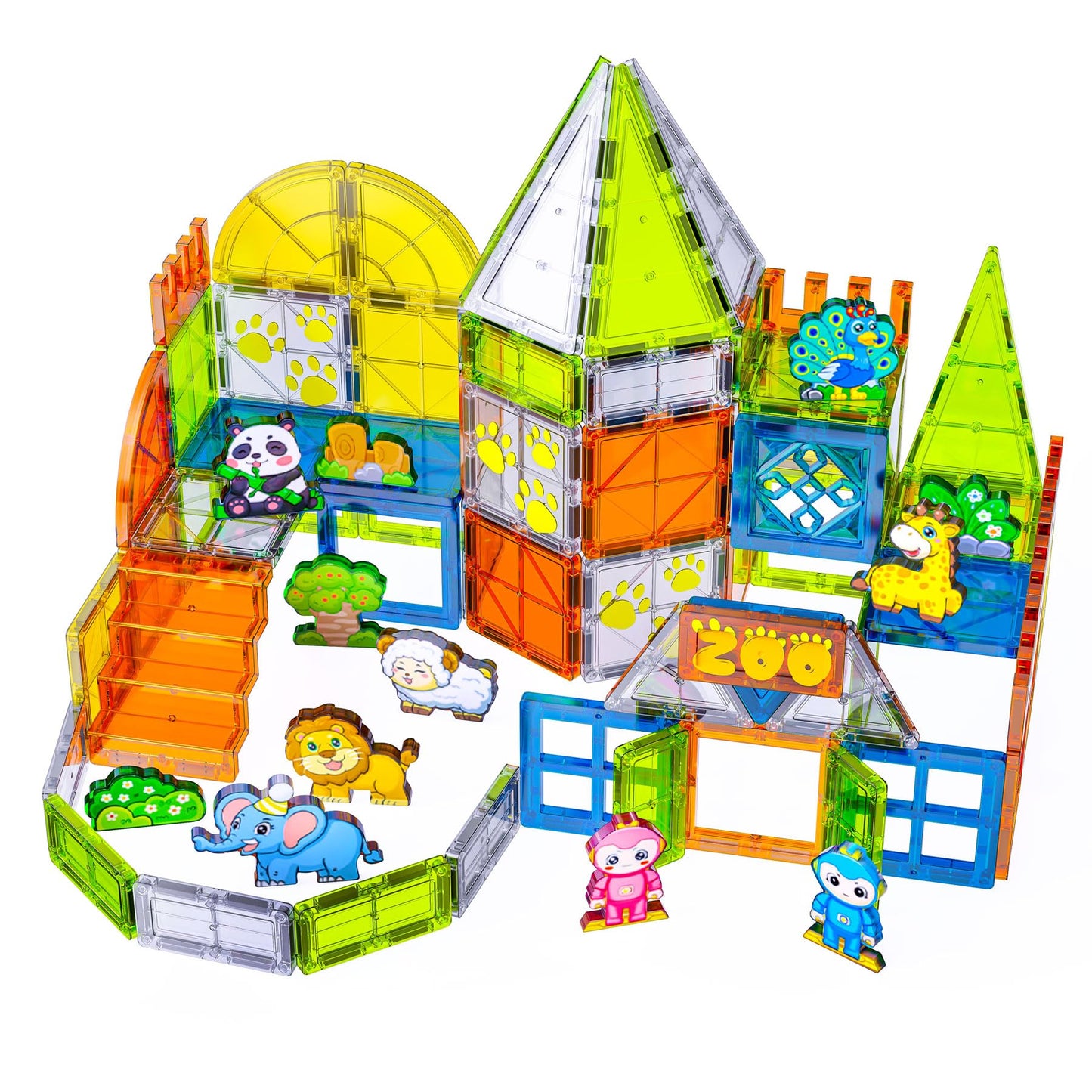 SKTMYY Magnetic Zoo Tiles – 120-Piece STEM Building Set for Kids 3+