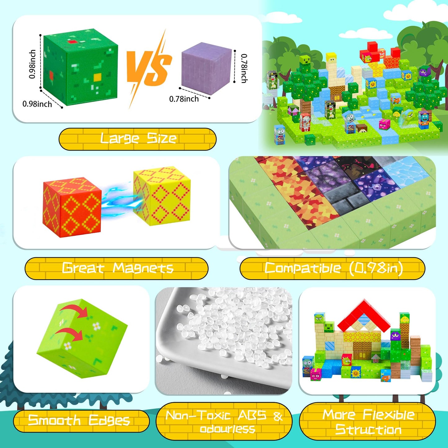 SKTMYY Magnetic Blocks 120pcs – STEM Building Toys for Kids Aged 3-8