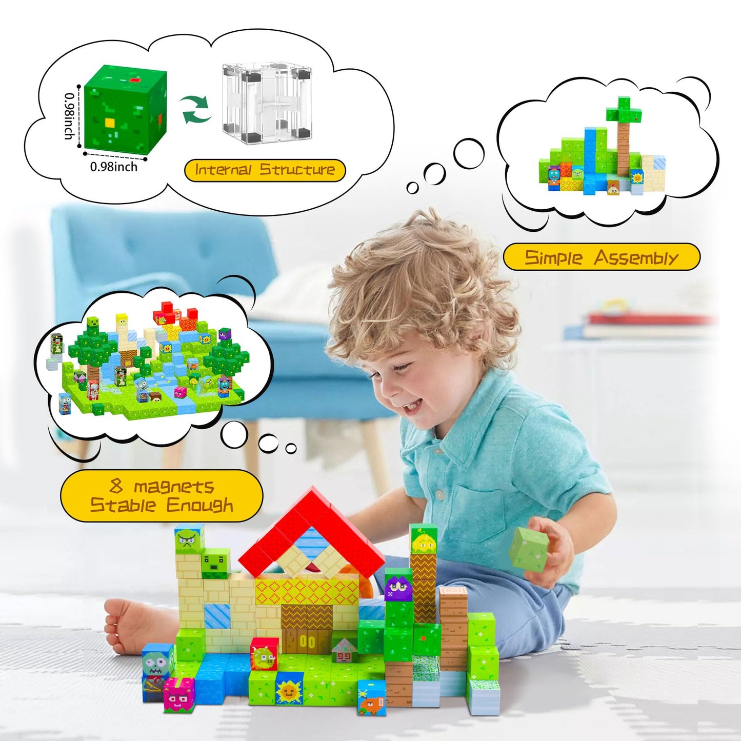 SKTMYY Magnetic Blocks 120pcs – STEM Building Toys for Kids Aged 3-8