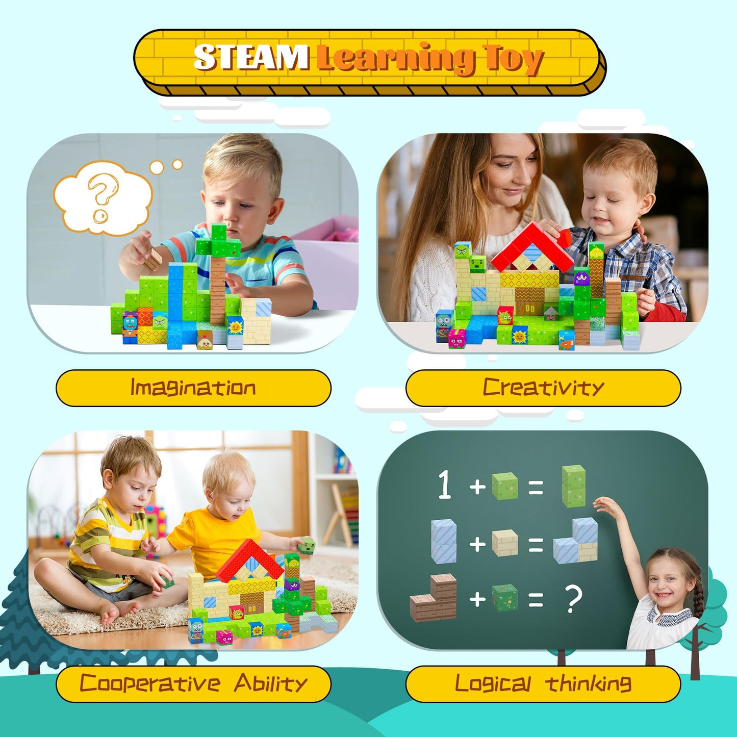 SKTMYY Magnetic Blocks 120pcs – STEM Building Toys for Kids Aged 3-8