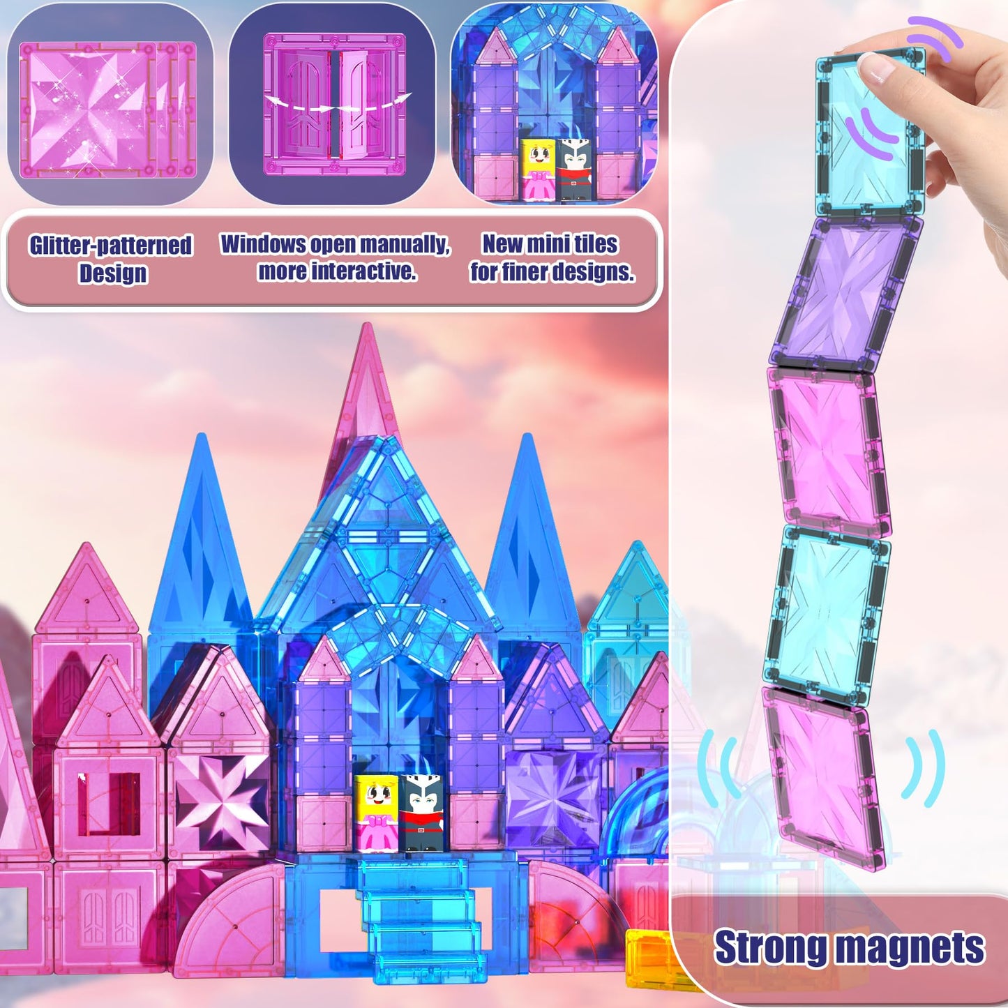 SKTMYY Magnetic Tiles – 114pcs Ice Castle 3D Diamond Princess STEM Toy (Ages 3-8)