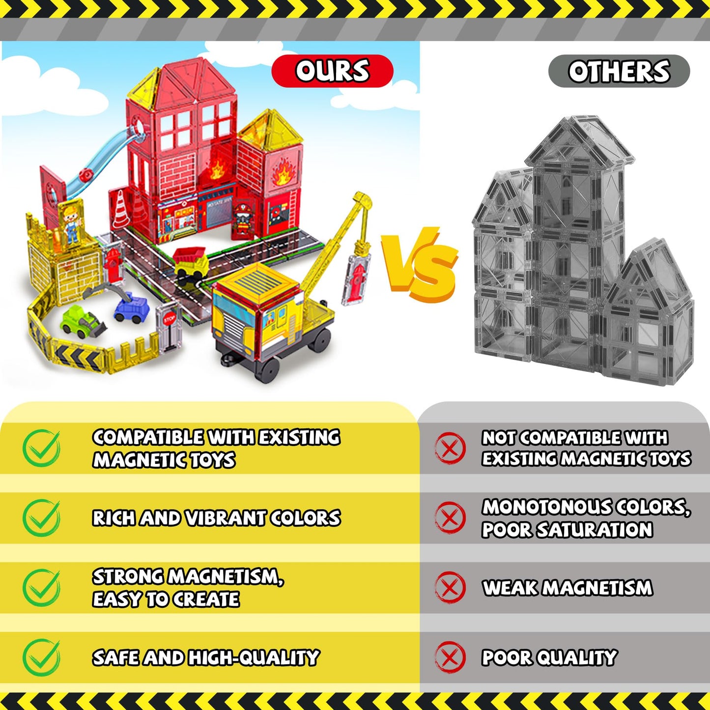 SKTMYY Magnetic Tiles – 56-Piece Fire Truck & Station STEM Set for Kids 4-8