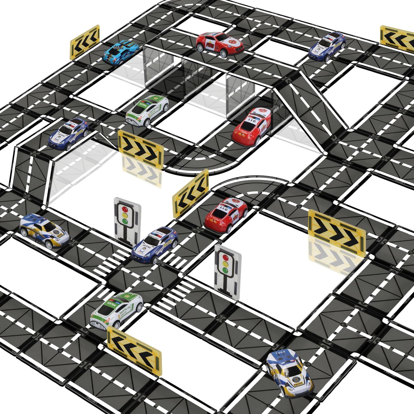 SKTMYY Magnetic Tiles Road Set with Pullback Car – STEM Building Tiles for Kids 4-8
