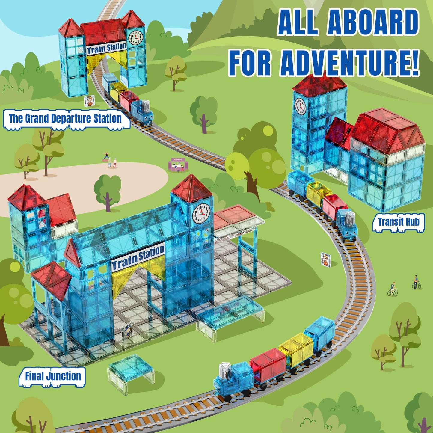 SKTMYY Magnetic Tiles Train Toys – STEM Train Station Set for Kids 4-8