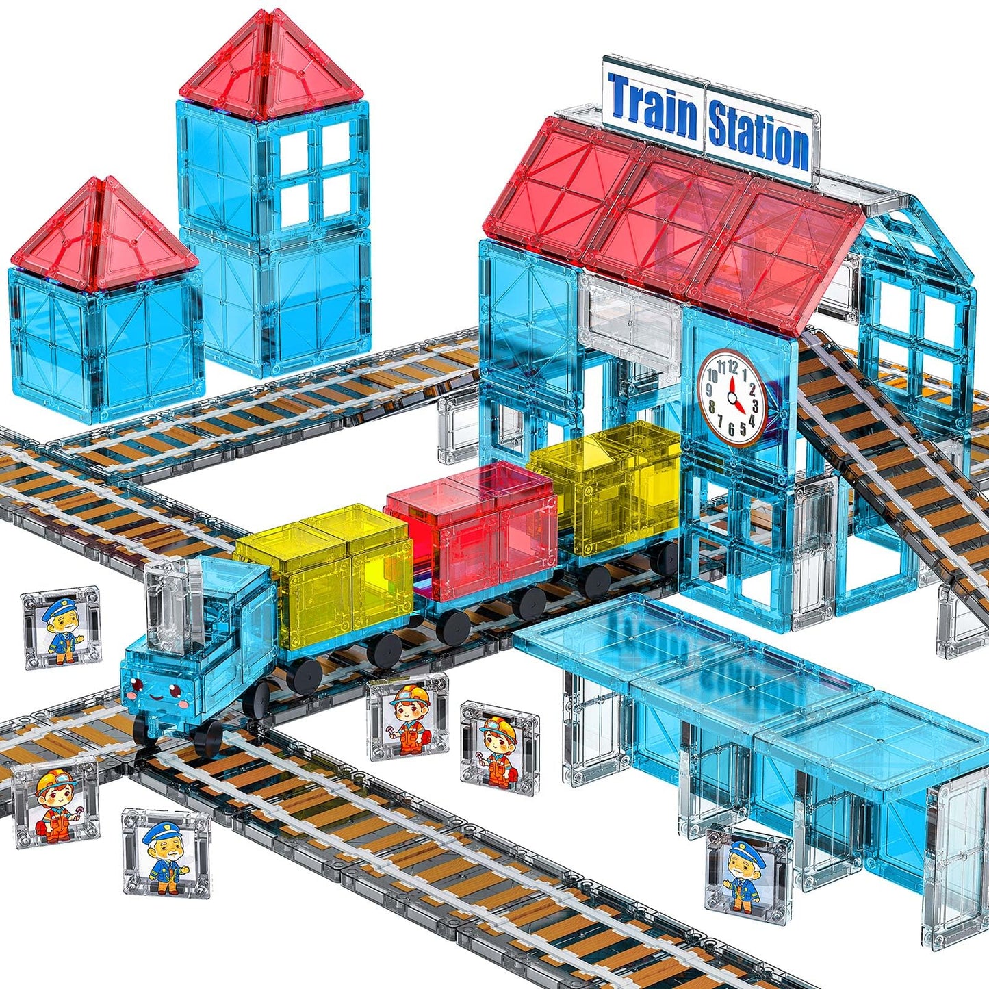 SKTMYY Magnetic Tiles Train Toys – STEM Train Station Set for Kids 4-8