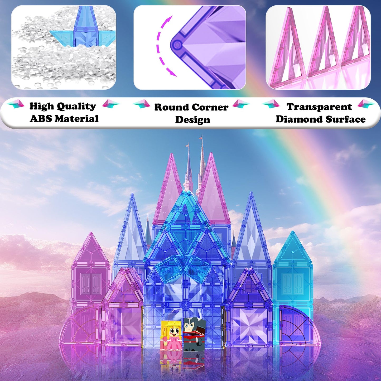 SKTMYY Magnetic Tiles – 114pcs Ice Castle 3D Diamond Princess STEM Toy (Ages 3-8)