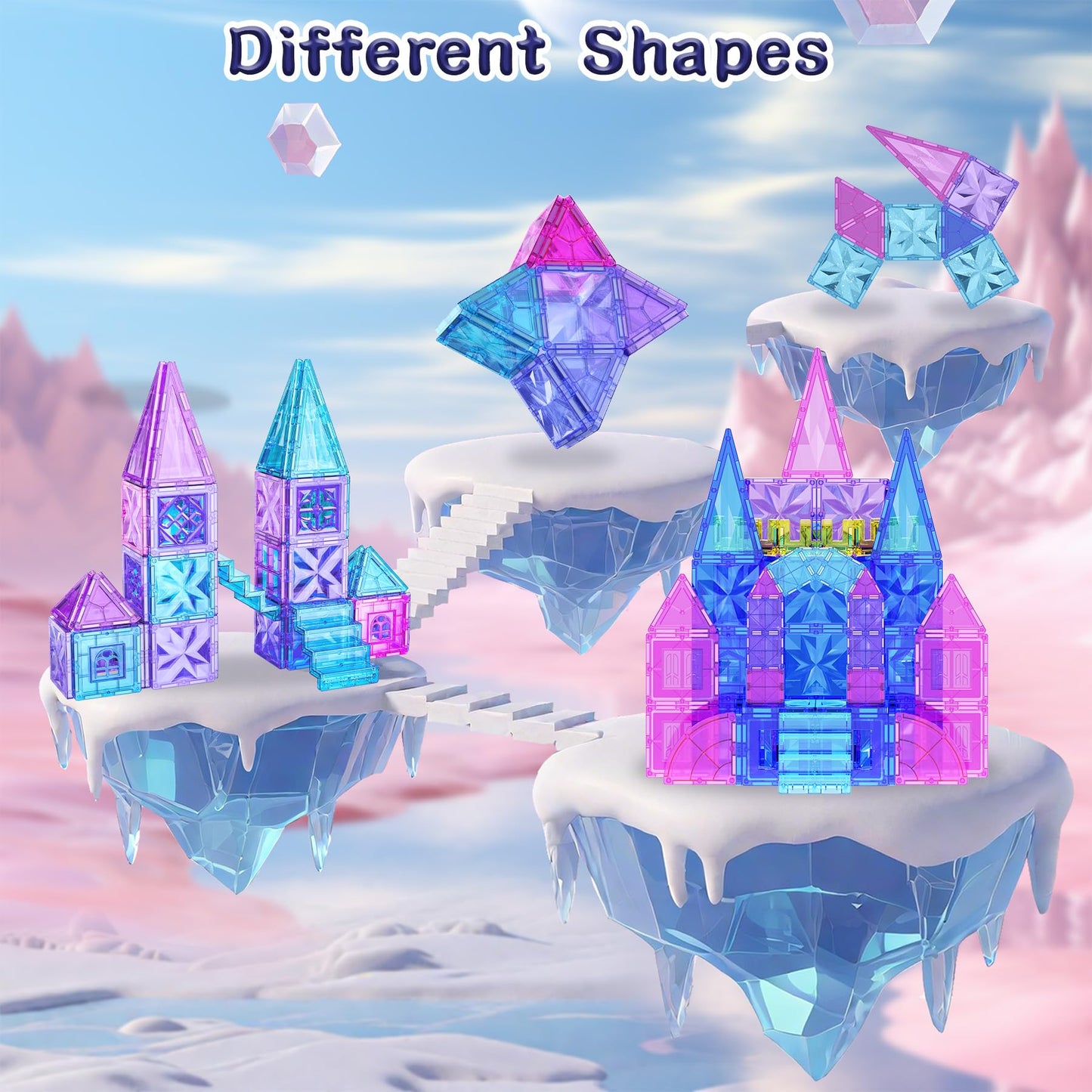 SKTMYY Magnetic Tiles – 114pcs Ice Castle 3D Diamond Princess STEM Toy (Ages 3-8)