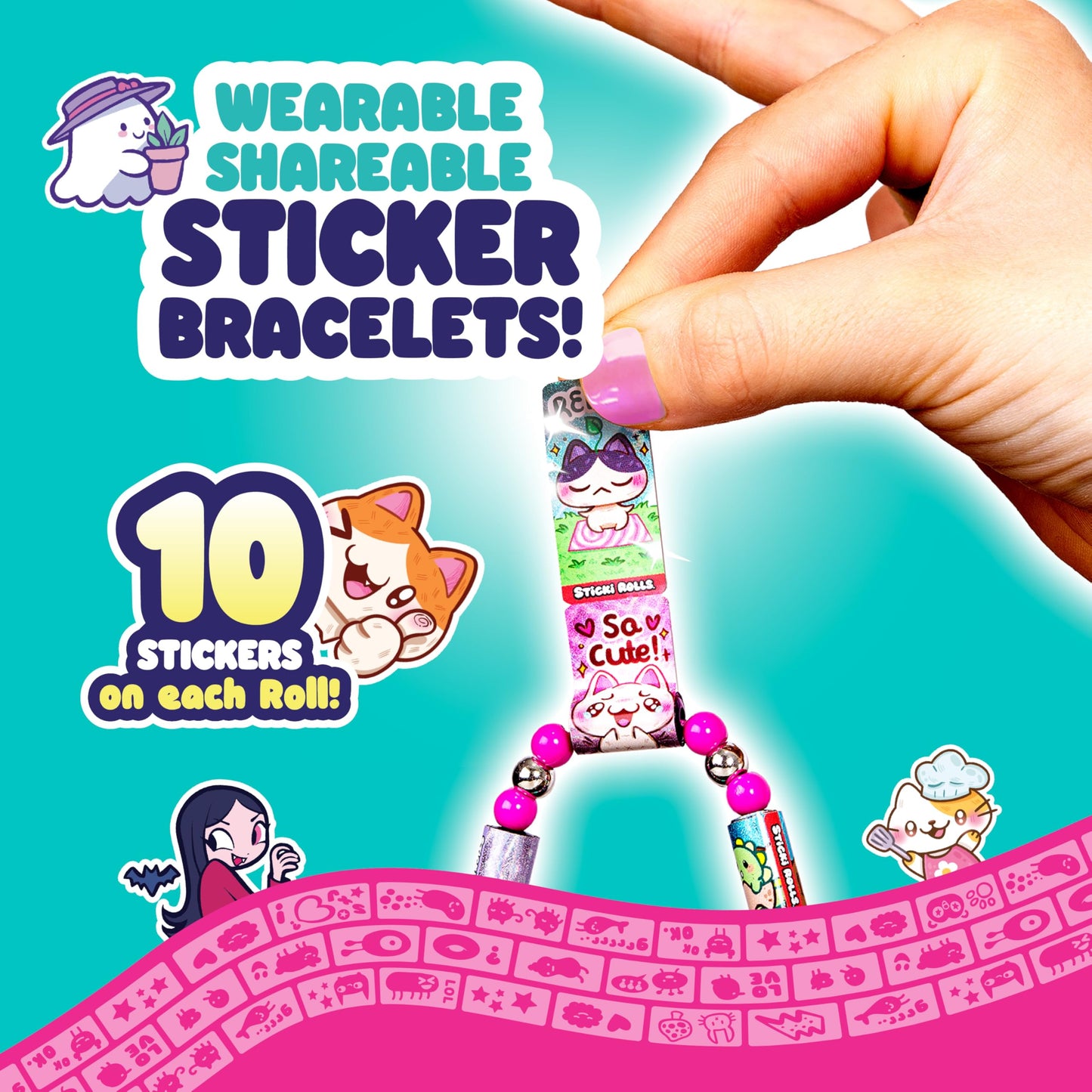 Sky Castle STICKI Rolls Station – Wearable Sticker Jewelry Kit with 320 Mini Stickers (6 Bracelets, 2 Necklaces) – Series 2