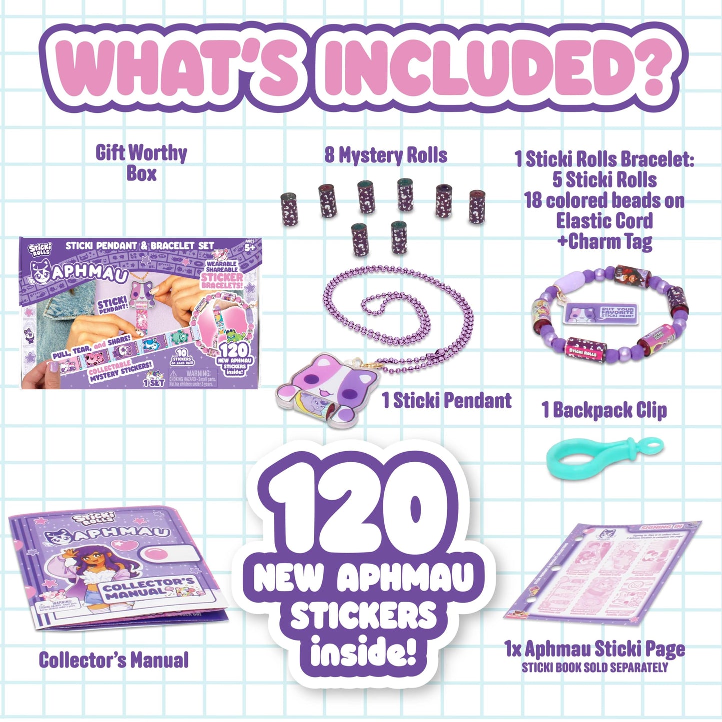 Sky Castle Sticki Rolls x Aphmau – Pendant & Bracelet Sticker Set (Limited Edition, Purple Pink Cat)