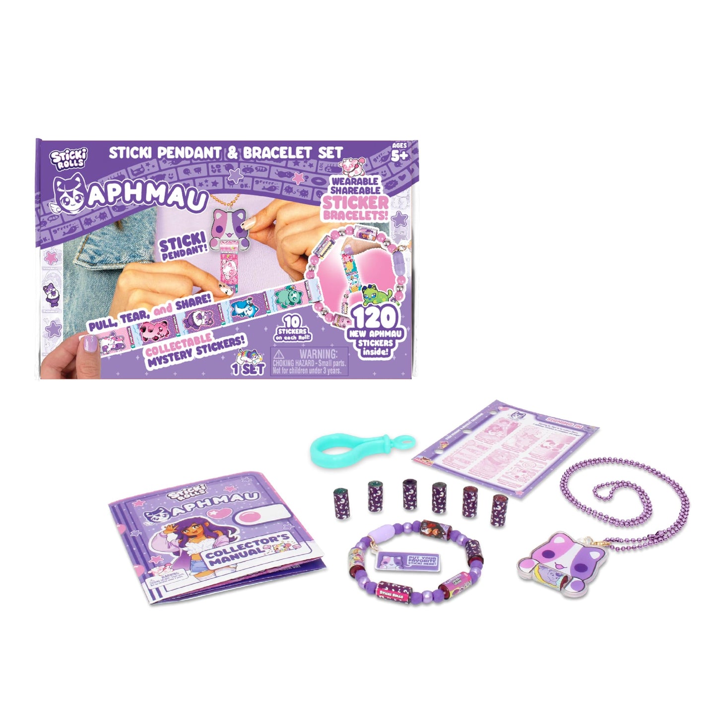 Sky Castle Sticki Rolls x Aphmau – Pendant & Bracelet Sticker Set (Limited Edition, Purple Pink Cat)