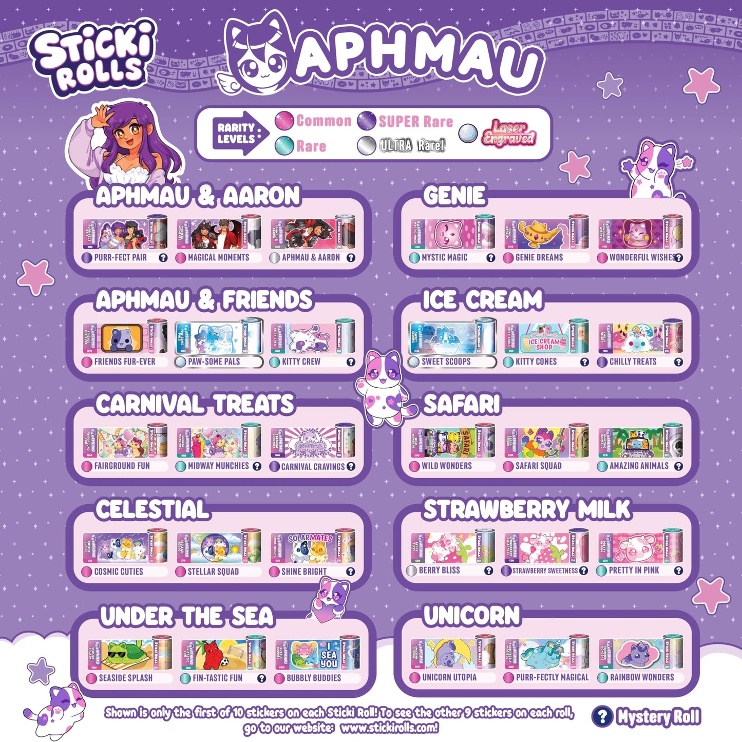 Sky Castle Sticki Rolls x Aphmau – Pendant & Bracelet Sticker Set (Limited Edition, Purple Pink Cat)