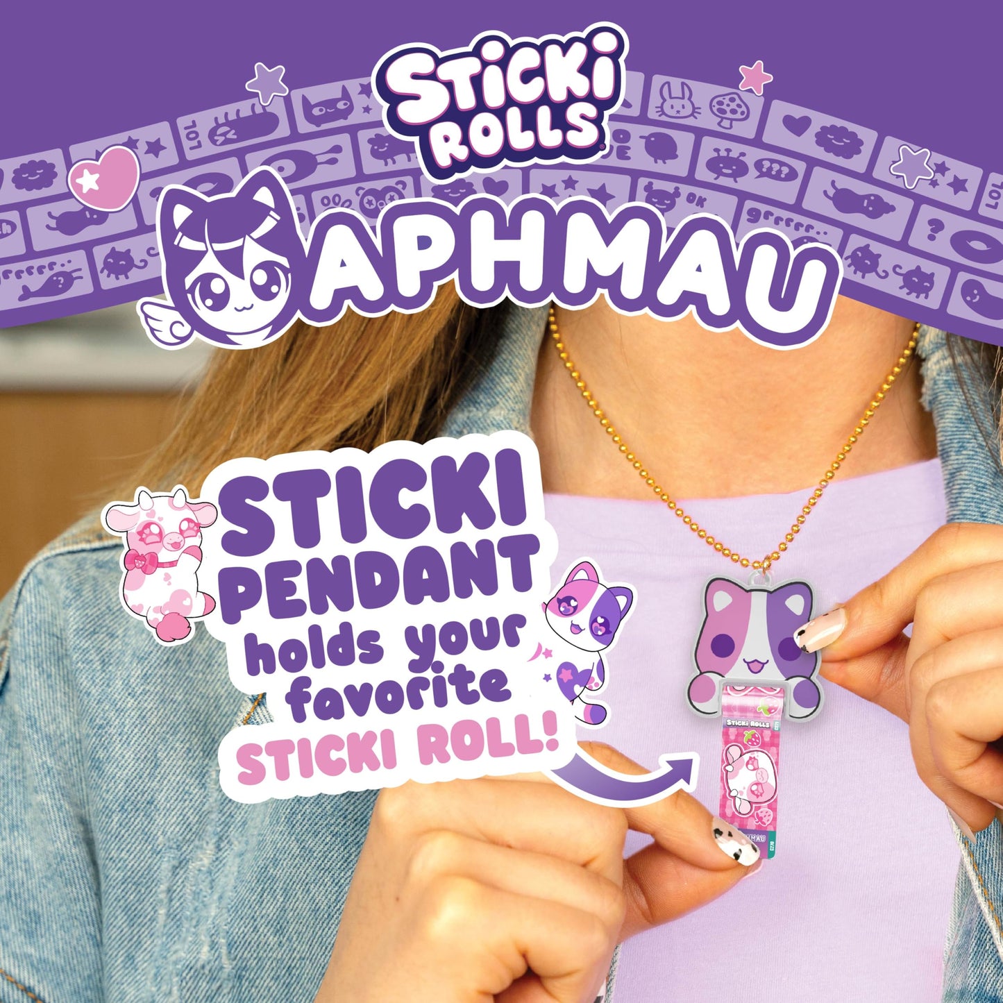 Sky Castle Sticki Rolls x Aphmau – Pendant & Bracelet Sticker Set (Limited Edition, Purple Pink Cat)