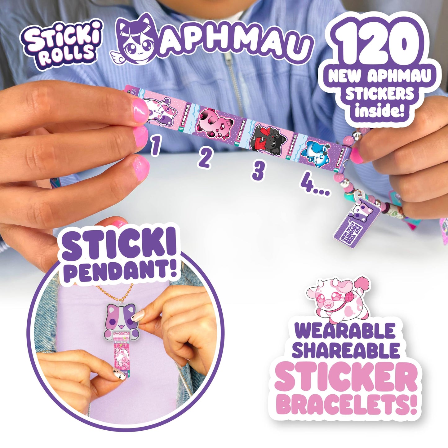 Sky Castle Sticki Rolls x Aphmau – Pendant & Bracelet Sticker Set (Limited Edition, Purple Pink Cat)