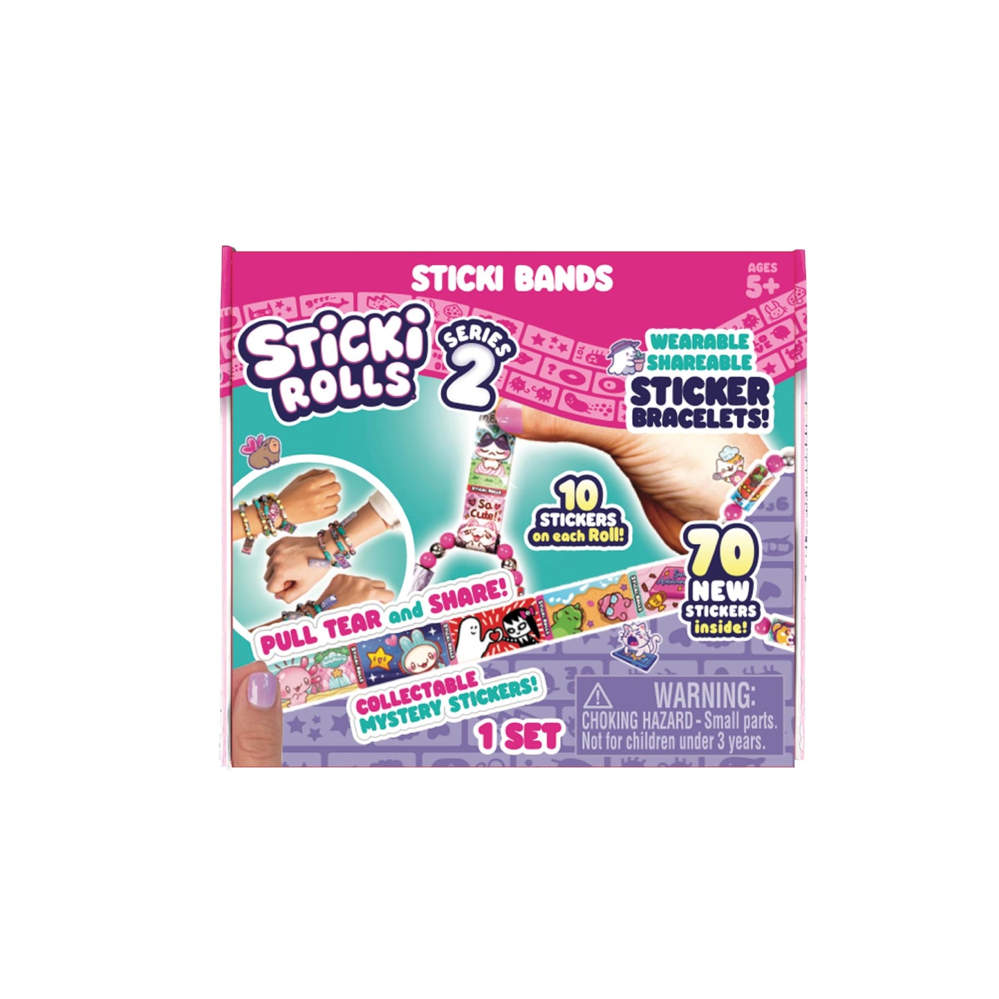 Sky Castle STICKI Rolls Sticki Bands – The Original Wearable Shareable Sticker Bracelet (70 Minis + 2 Mystery Rolls, Series 2 Red)