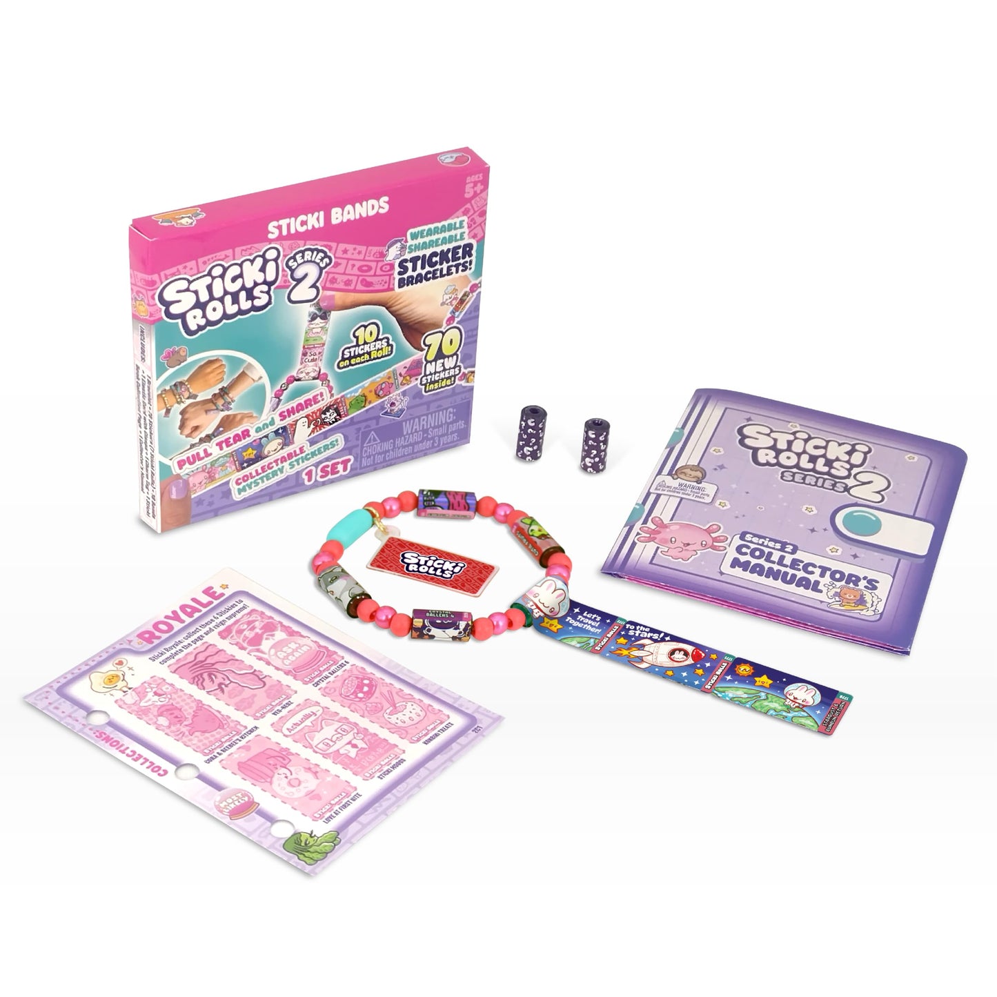 Sky Castle STICKI Rolls Sticki Bands – The Original Wearable Shareable Sticker Bracelet (70 Minis + 2 Mystery Rolls, Series 2 Red)