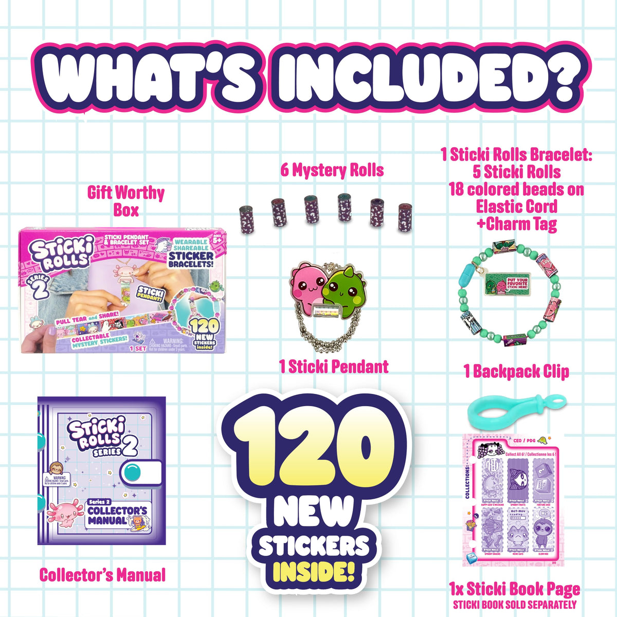 Sky Castle Sticki Rolls Pendant Pack | 120 Exclusive Stickers on Bracelet | Ages 5+
