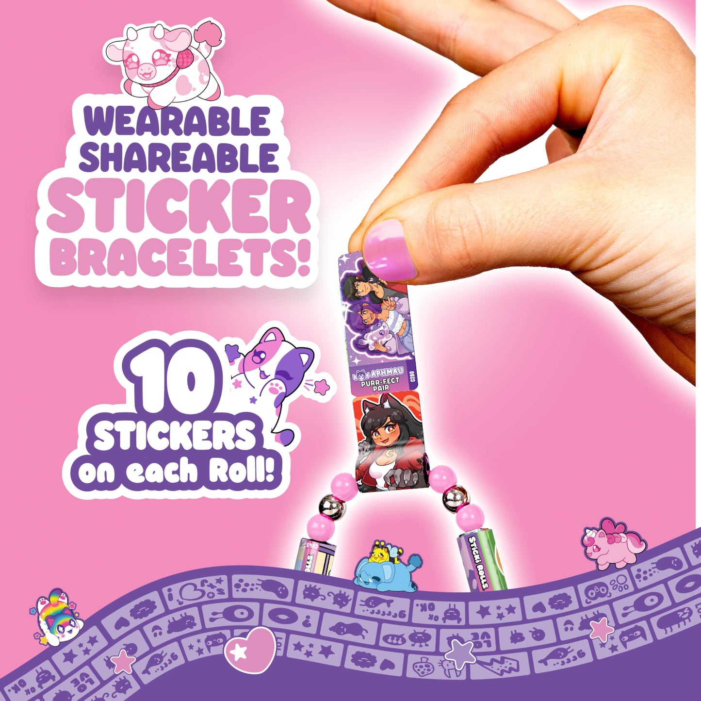 Sky Castle Sticki Rolls x Aphmau – Pendant & Bracelet Sticker Set (Limited Edition, Purple Pink Cat)