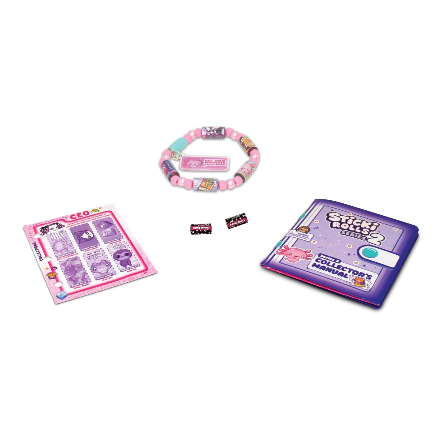 Sky Castle STICKI Rolls Sticki Bands – Wearable Sticker Bracelet, 70 Mini Stickers, 2 Mystery Rolls (Series 2 Pink)