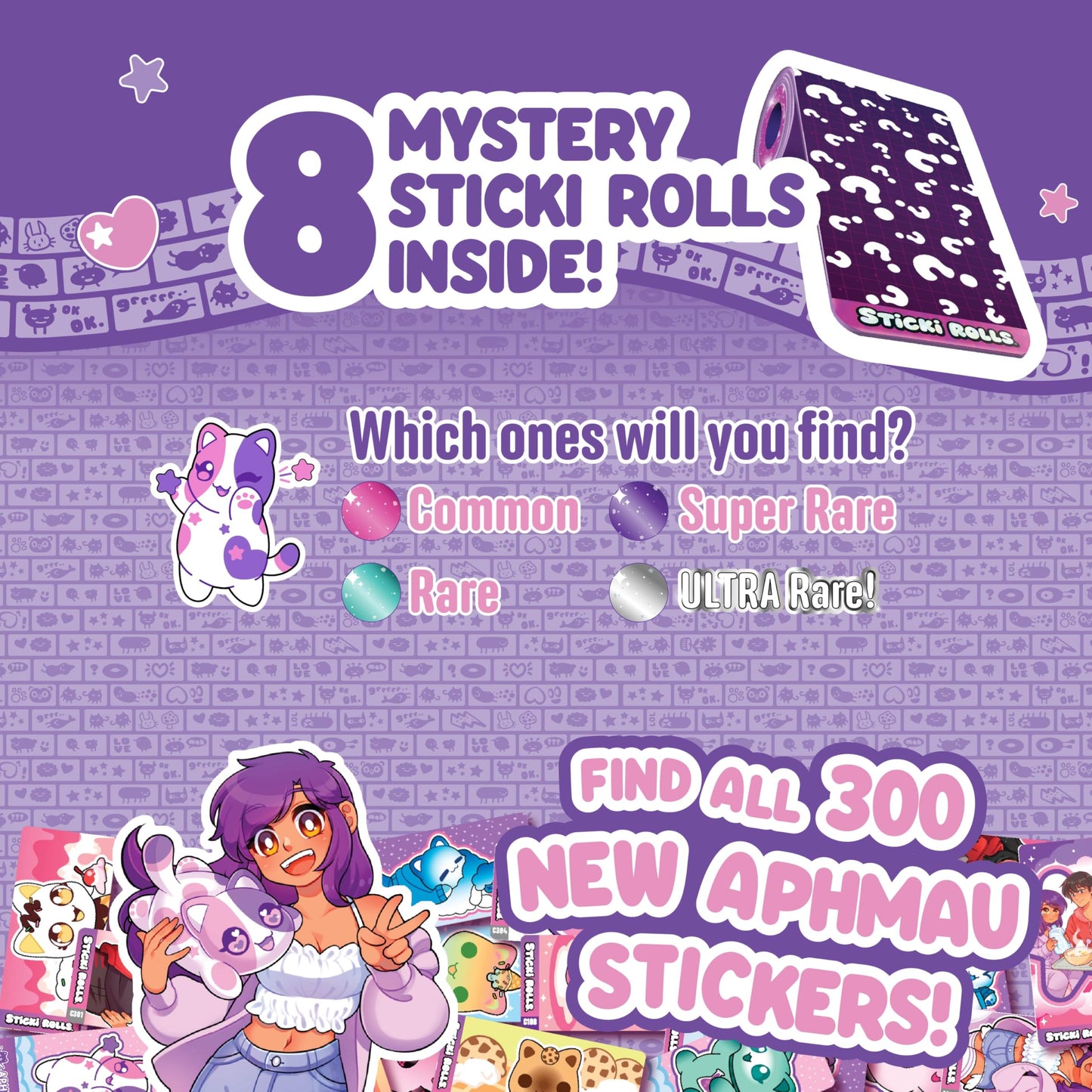 Sky Castle Sticki Rolls x Aphmau – Pendant & Bracelet Sticker Set (Limited Edition, Purple Pink Cat)