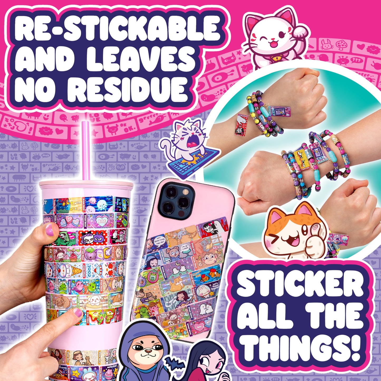 Sky Castle STICKI Rolls Station – Wearable Sticker Jewelry Kit with 320 Mini Stickers (6 Bracelets, 2 Necklaces) – Series 2