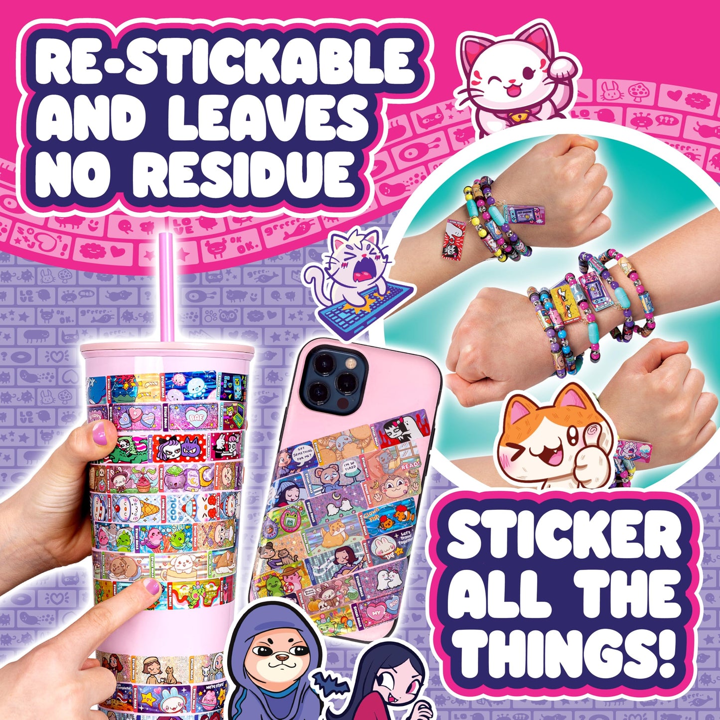Sky Castle STICKI Rolls – Original Wearable Sticker Bracelet (Series 2, Purple) | 70 Stickers + 2 Mystery Rolls