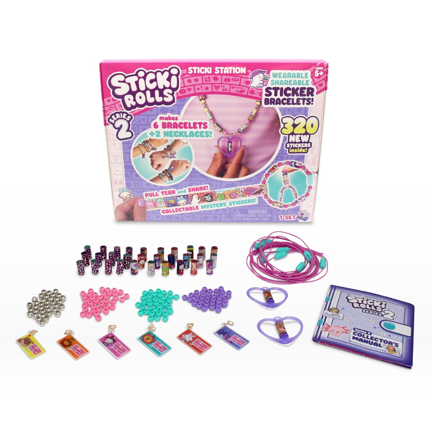 Sky Castle STICKI Rolls Station – Wearable Sticker Jewelry Kit with 320 Mini Stickers (6 Bracelets, 2 Necklaces) – Series 2