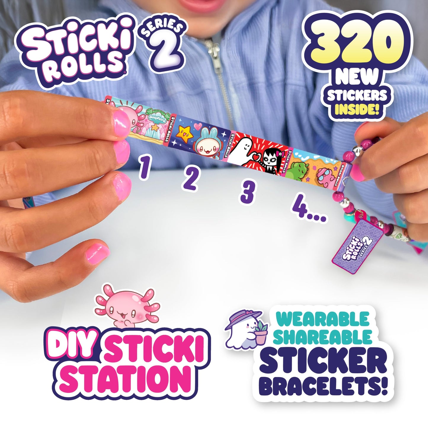 Sky Castle STICKI Rolls Station – Wearable Sticker Jewelry Kit with 320 Mini Stickers (6 Bracelets, 2 Necklaces) – Series 2