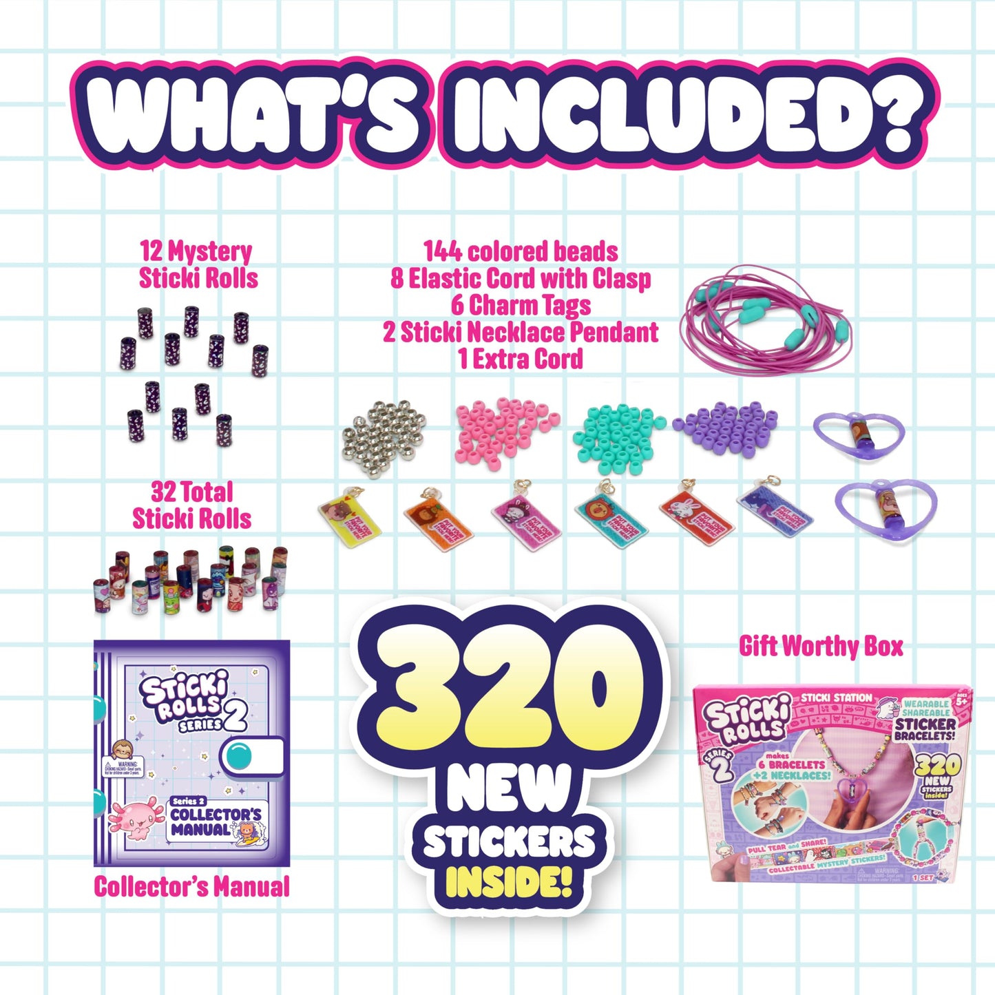 Sky Castle STICKI Rolls Station – Wearable Sticker Jewelry Kit with 320 Mini Stickers (6 Bracelets, 2 Necklaces) – Series 2