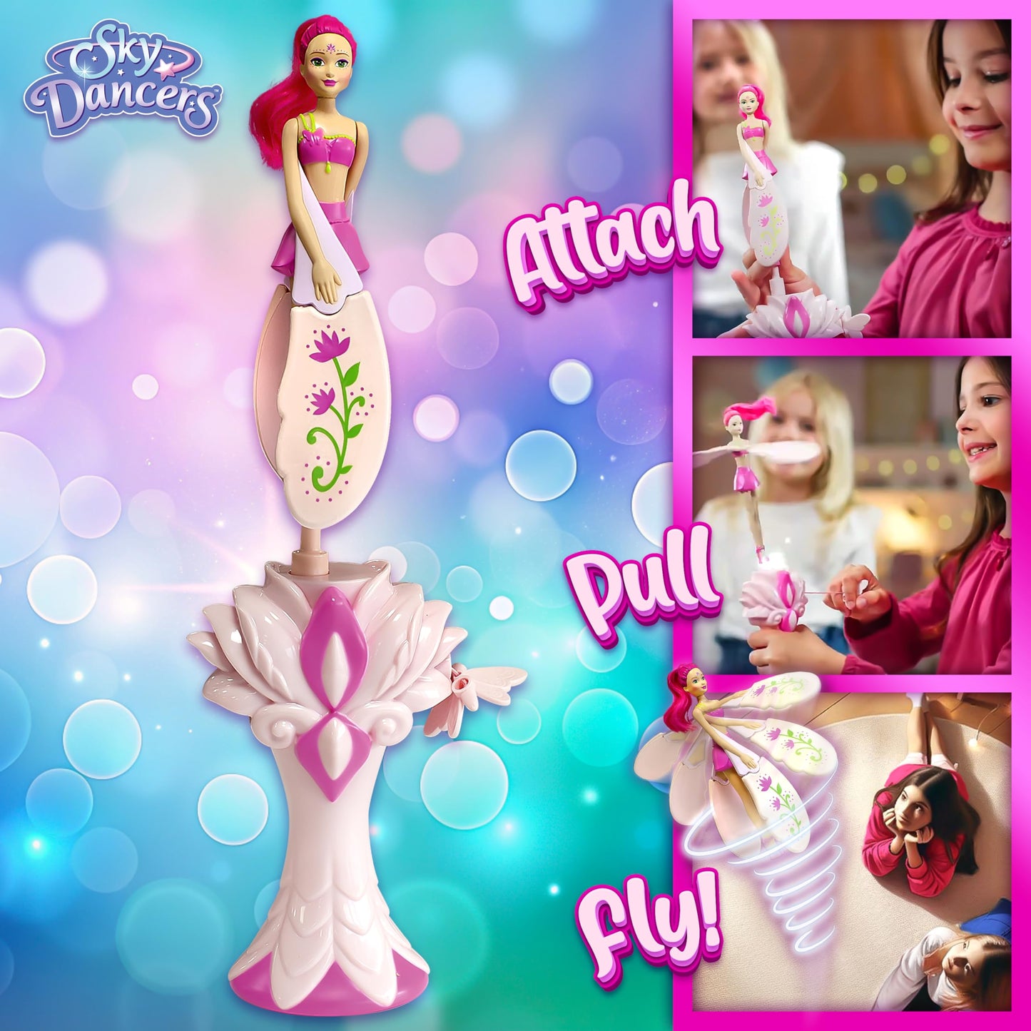 Sky Dancers Flying Doll – Fuchsia Fantasy | Pull-String Flying Toy for Ages 6+