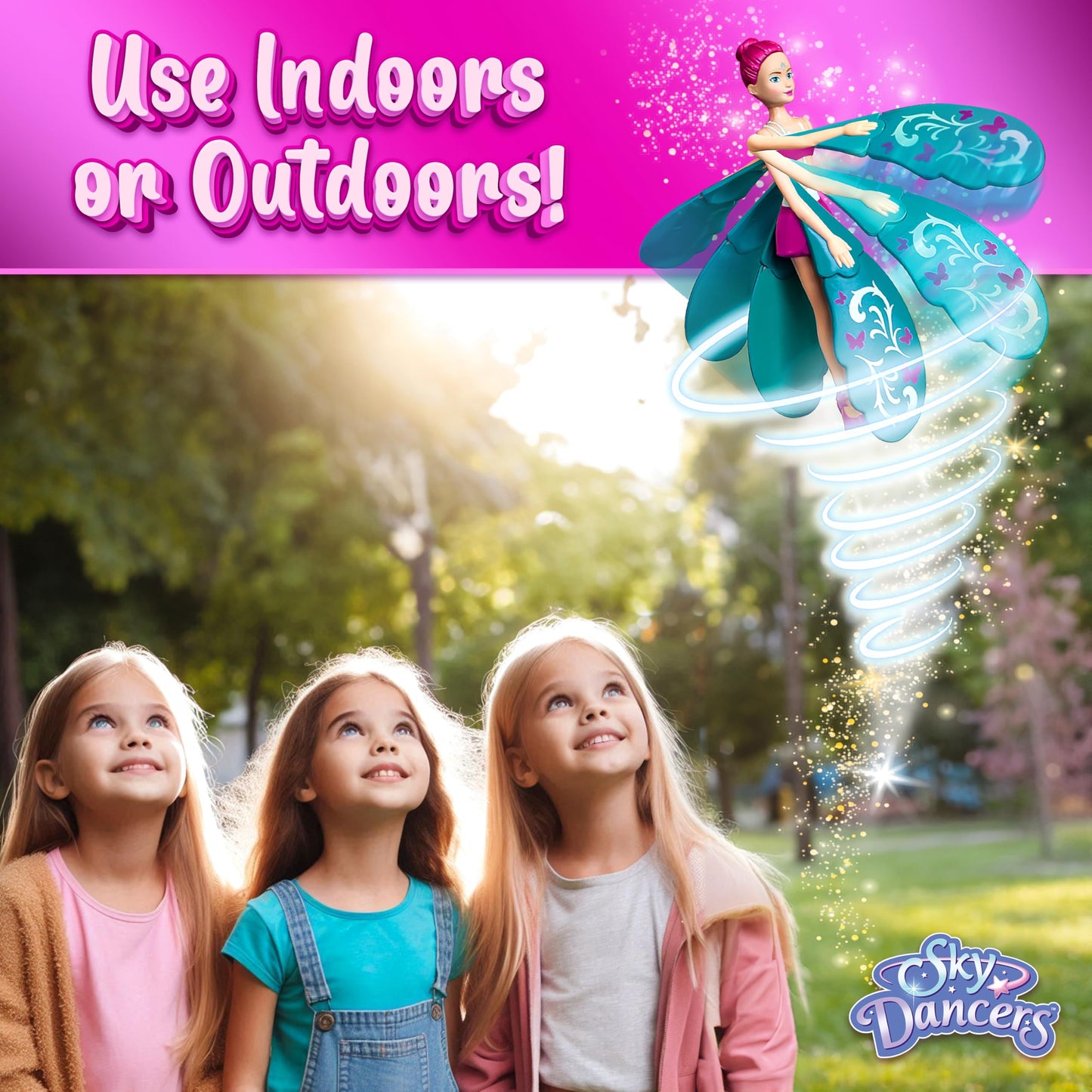 Sky Dancers Turquoise Twinkle – Original Flying Doll Toy | Pull String Power, Indoor/Outdoor Fun, No Batteries
