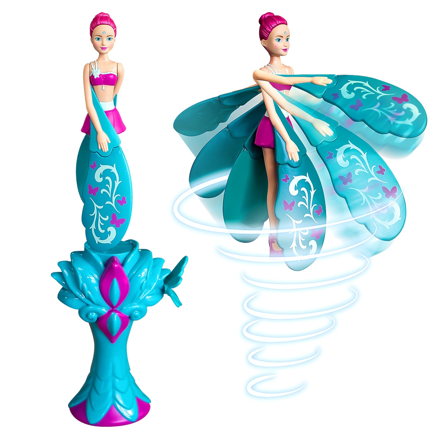 Sky Dancers Turquoise Twinkle – Original Flying Doll Toy | Pull String Power, Indoor/Outdoor Fun, No Batteries