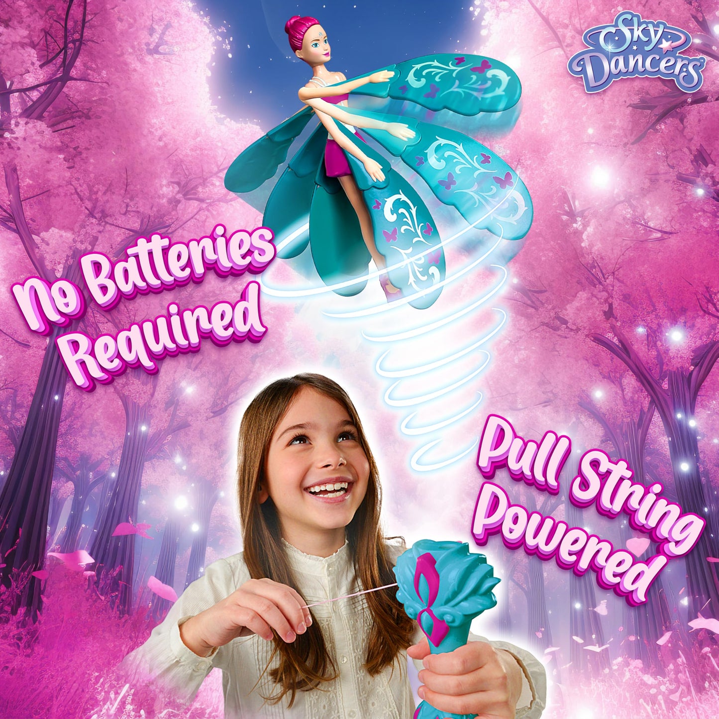 Sky Dancers Turquoise Twinkle – Original Flying Doll Toy | Pull String Power, Indoor/Outdoor Fun, No Batteries