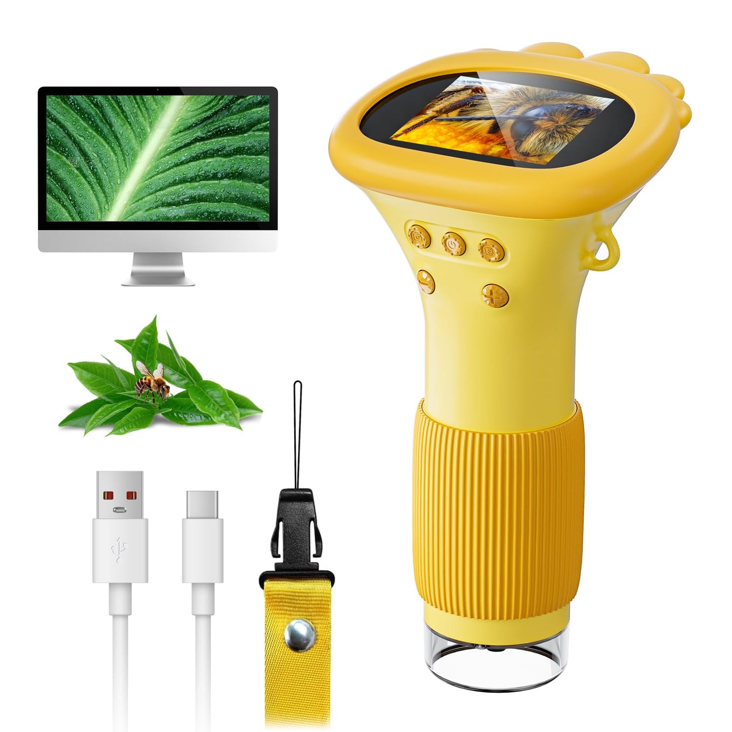 SKYBASIC Kids Microscope – 2-Inch IPS Display, 1000X Handheld USB Digital Microscope