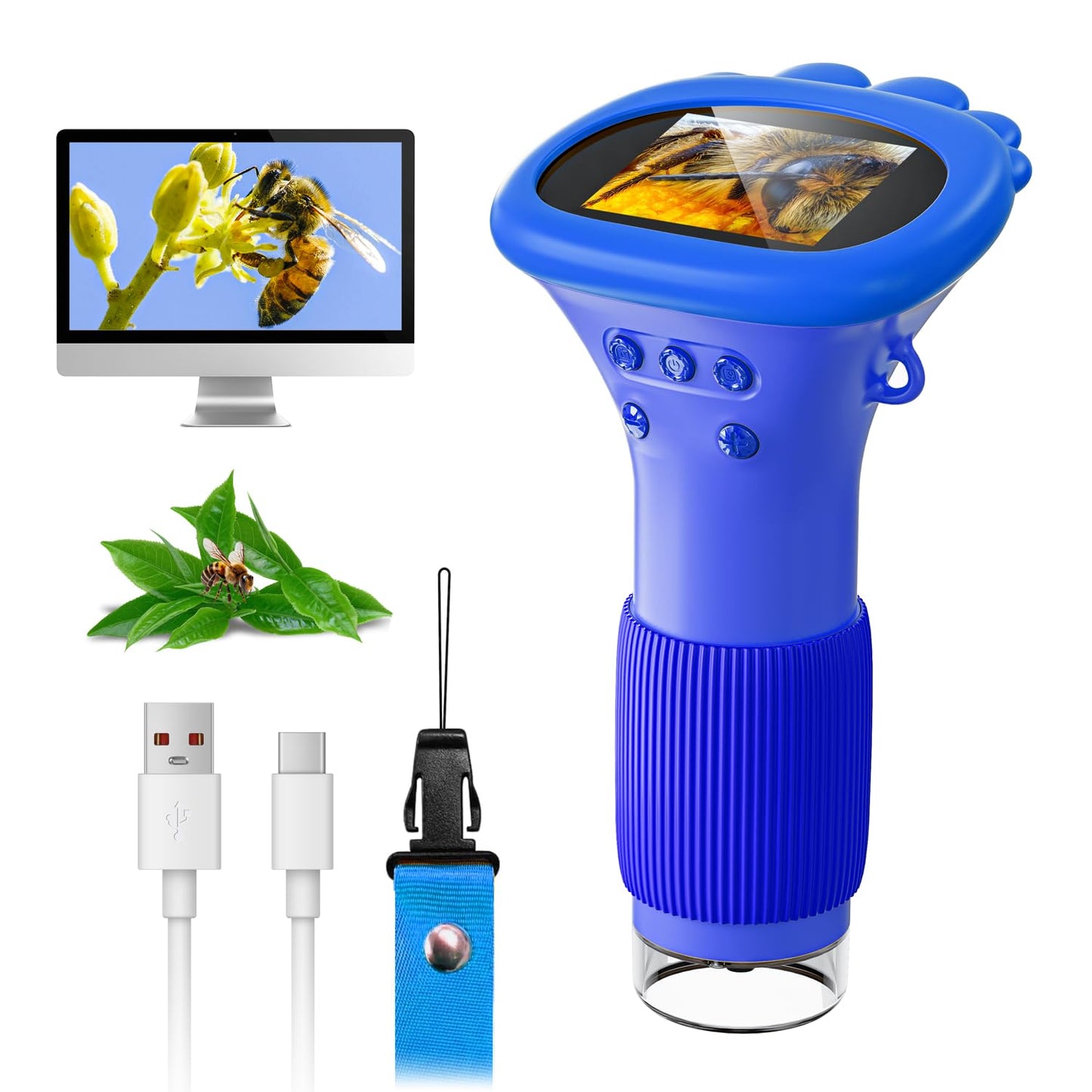 SKYBASIC Kids Digital Microscope – 2-Inch IPS Screen, 1000X Magnification, Portable USB Microscope
