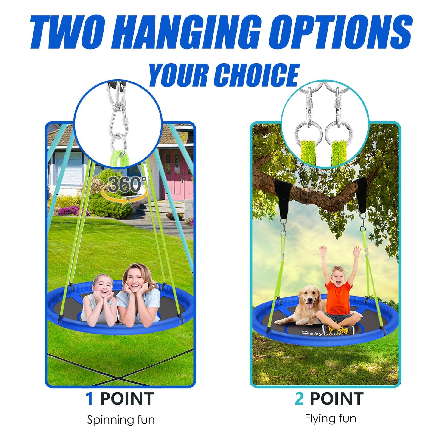 SkyBound 43-Inch Tree Swing – 600 lb Capacity, Waterproof Saucer Swing for Kids & Adults