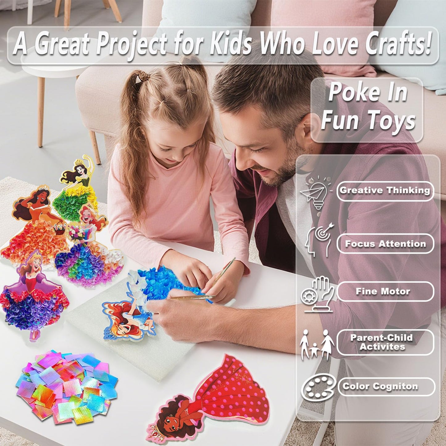 Skyenchant Princess Poke in Art Kit – Creative Dress-Up for Kids 4–9 (8 Pcs)