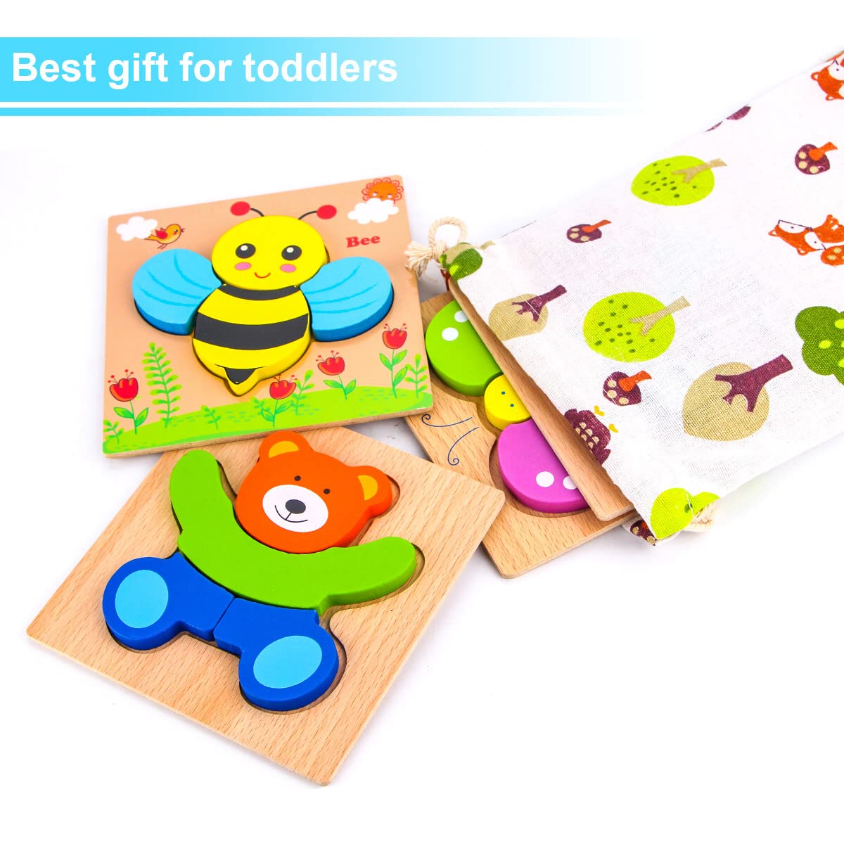 SKYFIELD Wooden Animal Puzzles for Toddlers (Ages 1-3) – 4-Pack Colorful Educational Gift