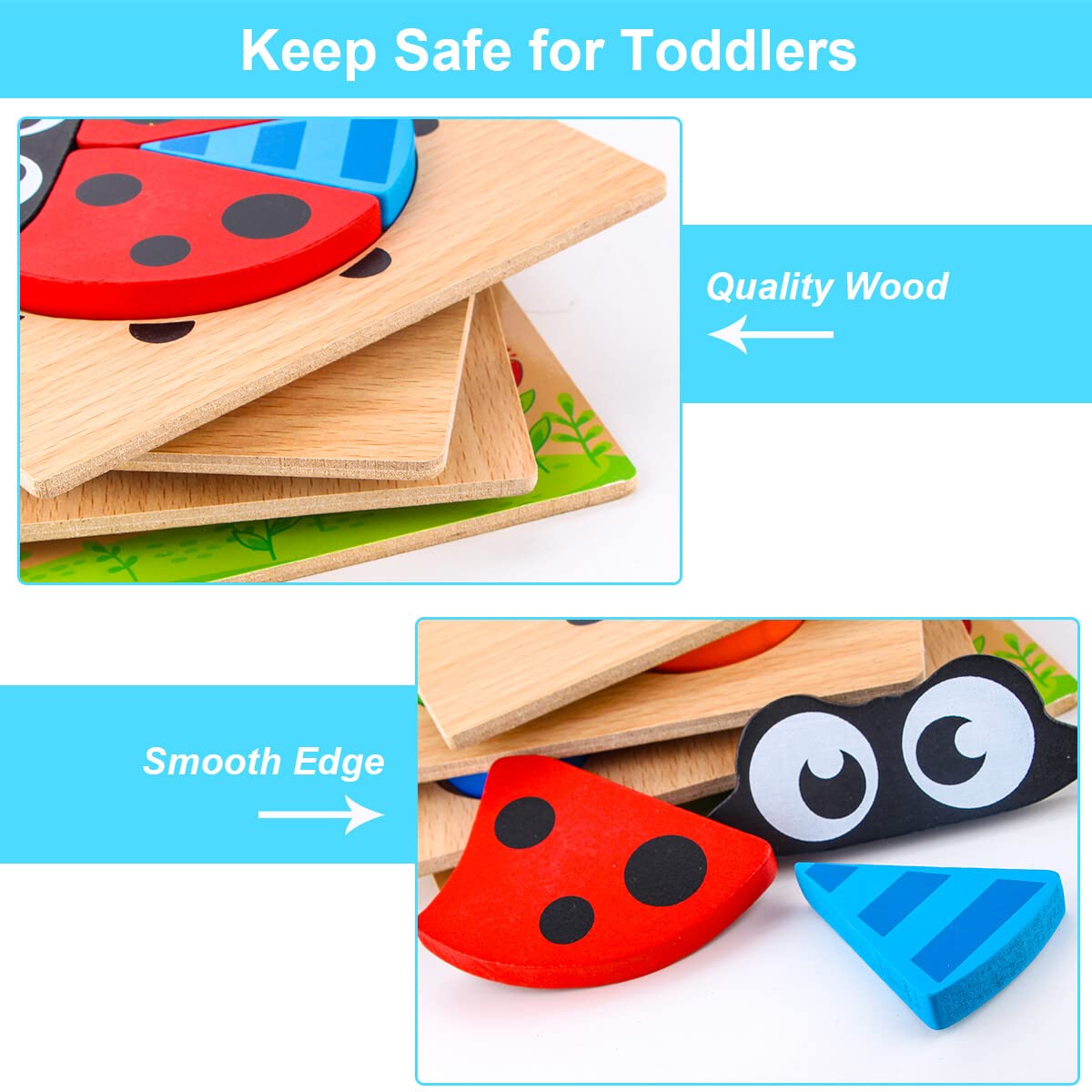 SKYFIELD Wooden Animal Puzzles for Toddlers (Ages 1-3) – 4-Pack Colorful Educational Gift