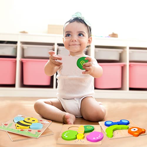 SKYFIELD Wooden Animal Puzzles for Toddlers (Ages 1-3) – 4-Pack Colorful Educational Gift