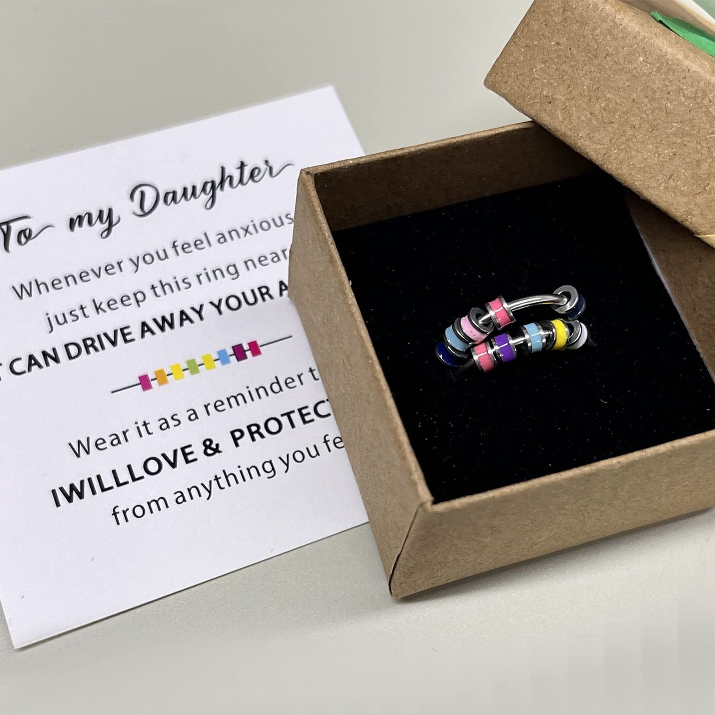 Skyfun 2-Piece Anxiety Ring Set for Daughter | Colorful Bead Spinner Rings in Gift Box