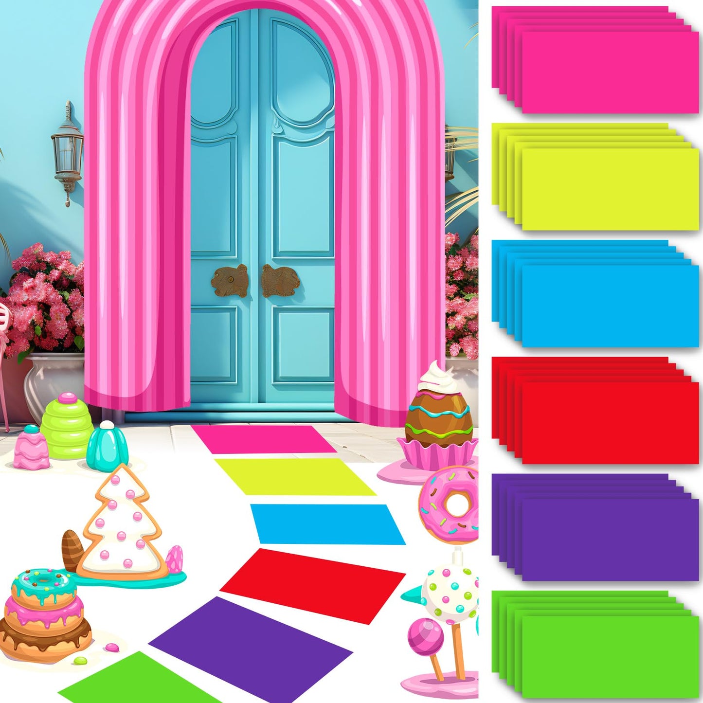 Skyygemm Candy Donut Themed PVC Floor Stickers — 60 Pcs, 11.8 x 7.9 in | Hallway Runway & Halloween Party Decor