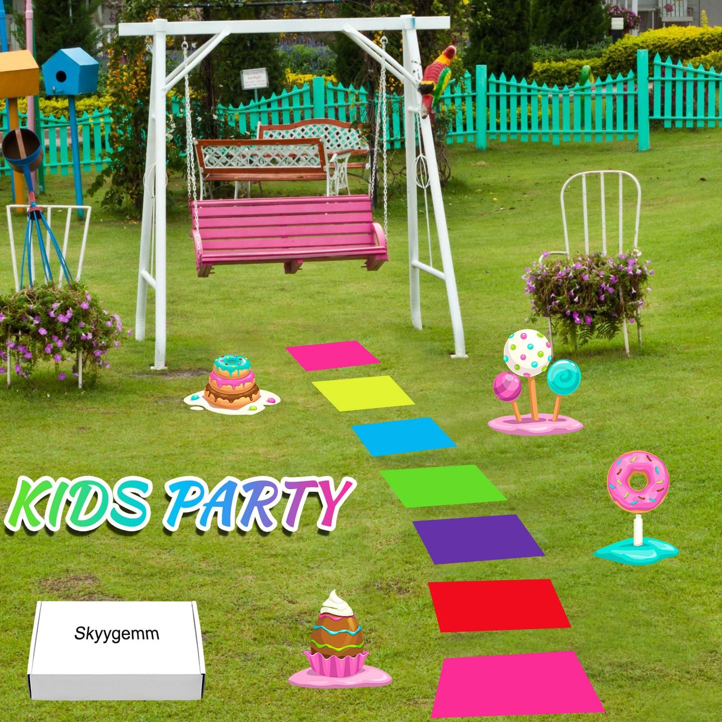 Skyygemm Candy Donut Themed PVC Floor Stickers — 60 Pcs, 11.8 x 7.9 in | Hallway Runway & Halloween Party Decor