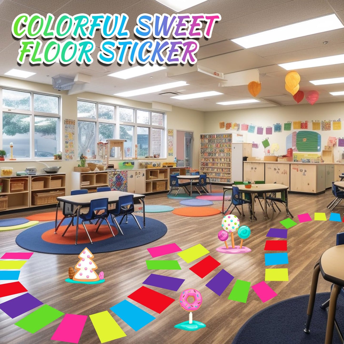 Skyygemm Candy Donut Themed PVC Floor Stickers — 60 Pcs, 11.8 x 7.9 in | Hallway Runway & Halloween Party Decor