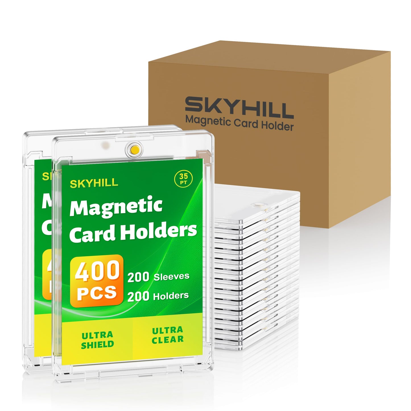 Skyhill 200ct Magnetic Card Holders – 35pt Acrylic One-Touch Case with 200 Sleeves, UV & Waterproof Protection