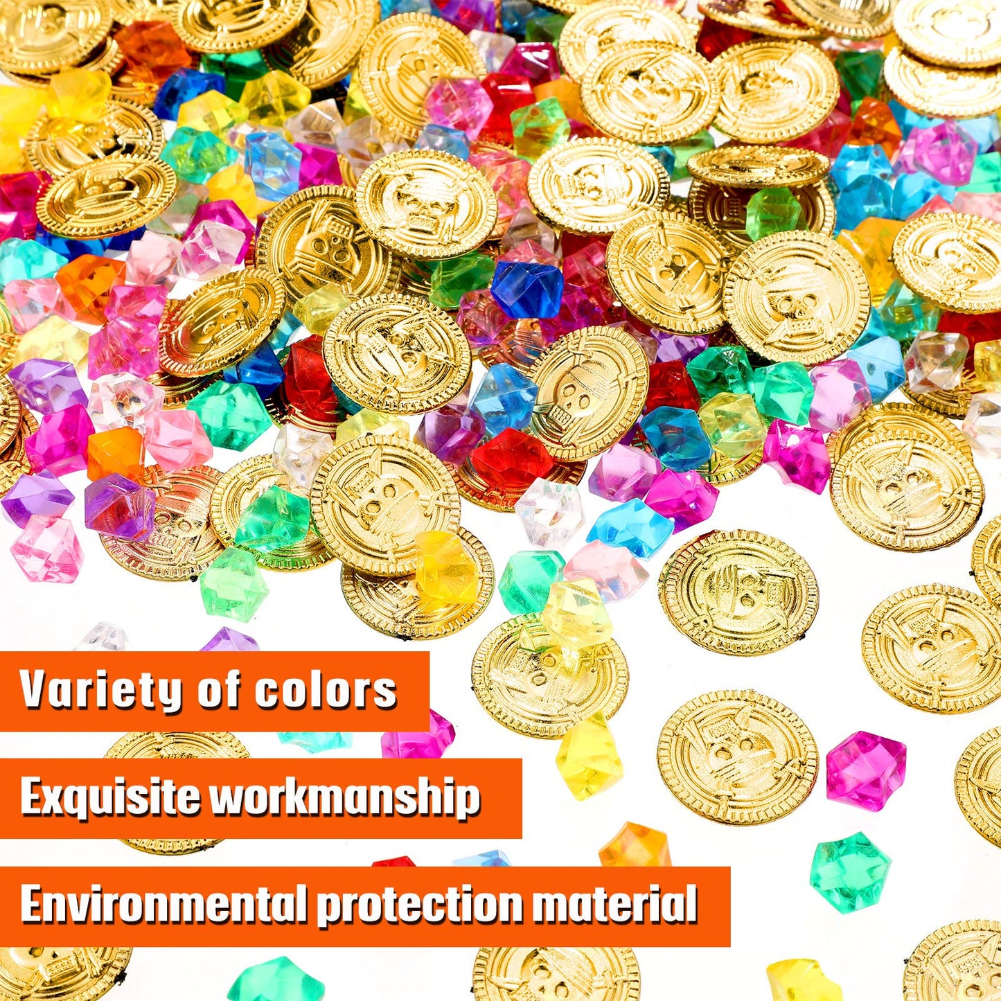 Skylety Pirate Party Favors - 200 Treasure Gems & Gold Coins