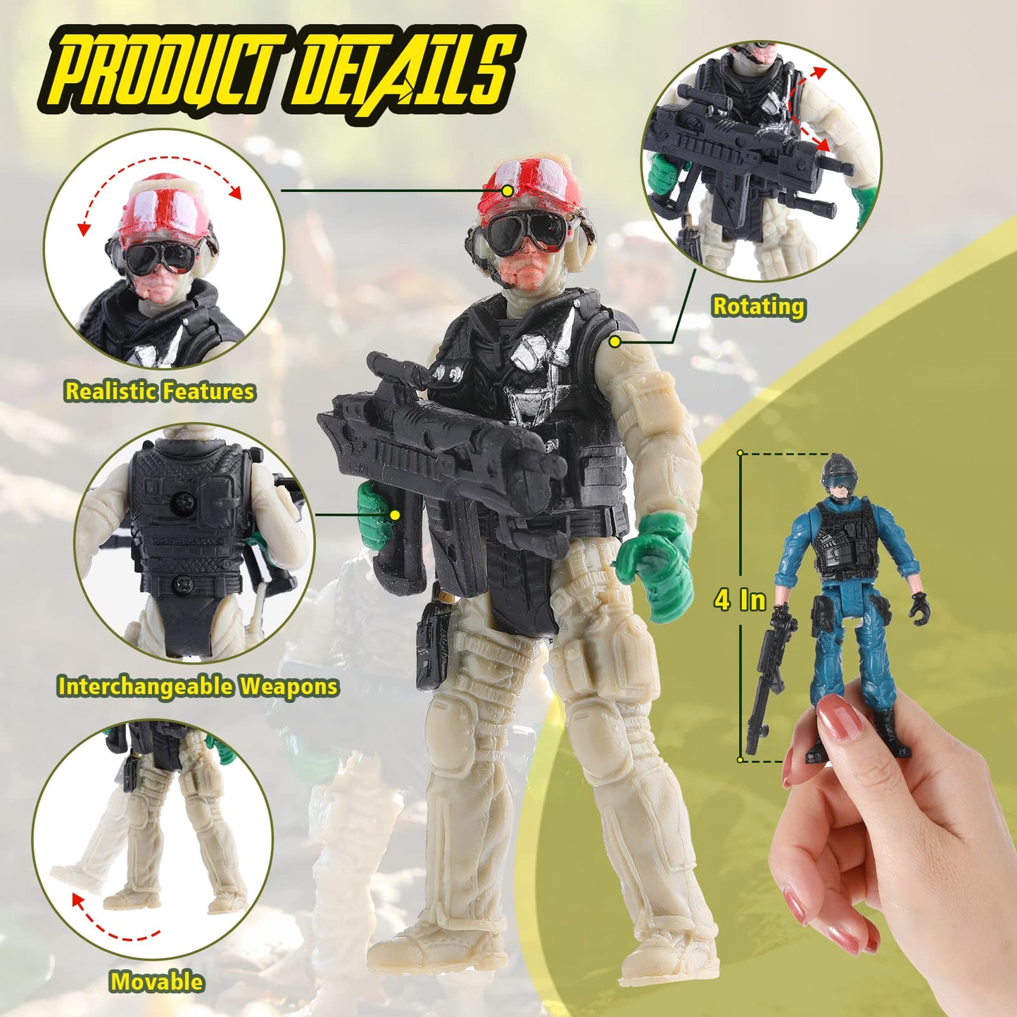 Skylety 18 Pcs Special Forces Army Men – Movable 4-Inch Army Toys