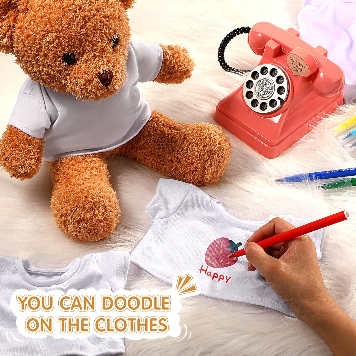 Skylety 6 Pcs Bear Clothes Basic Tee Shirts for 14-18 Inch Plush Bears - White